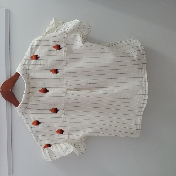 THML Flutter Sleeve Button Up Striped With Embroidery Size Small - Picture 2 of 10